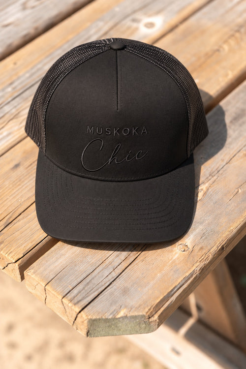 black embroidered trucker muskoka chic